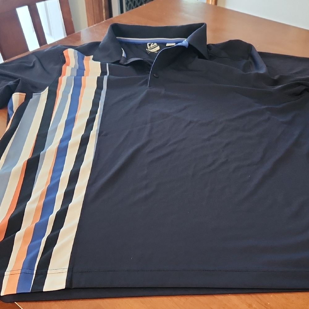 Cutter & Buck Navy Polo with Multicolor Stripes